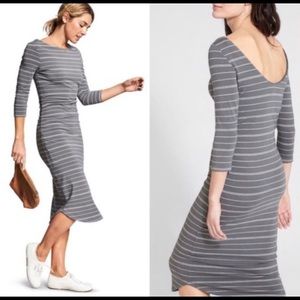 ATHLETA Comeback Midi Dress Grey Striped NWT M